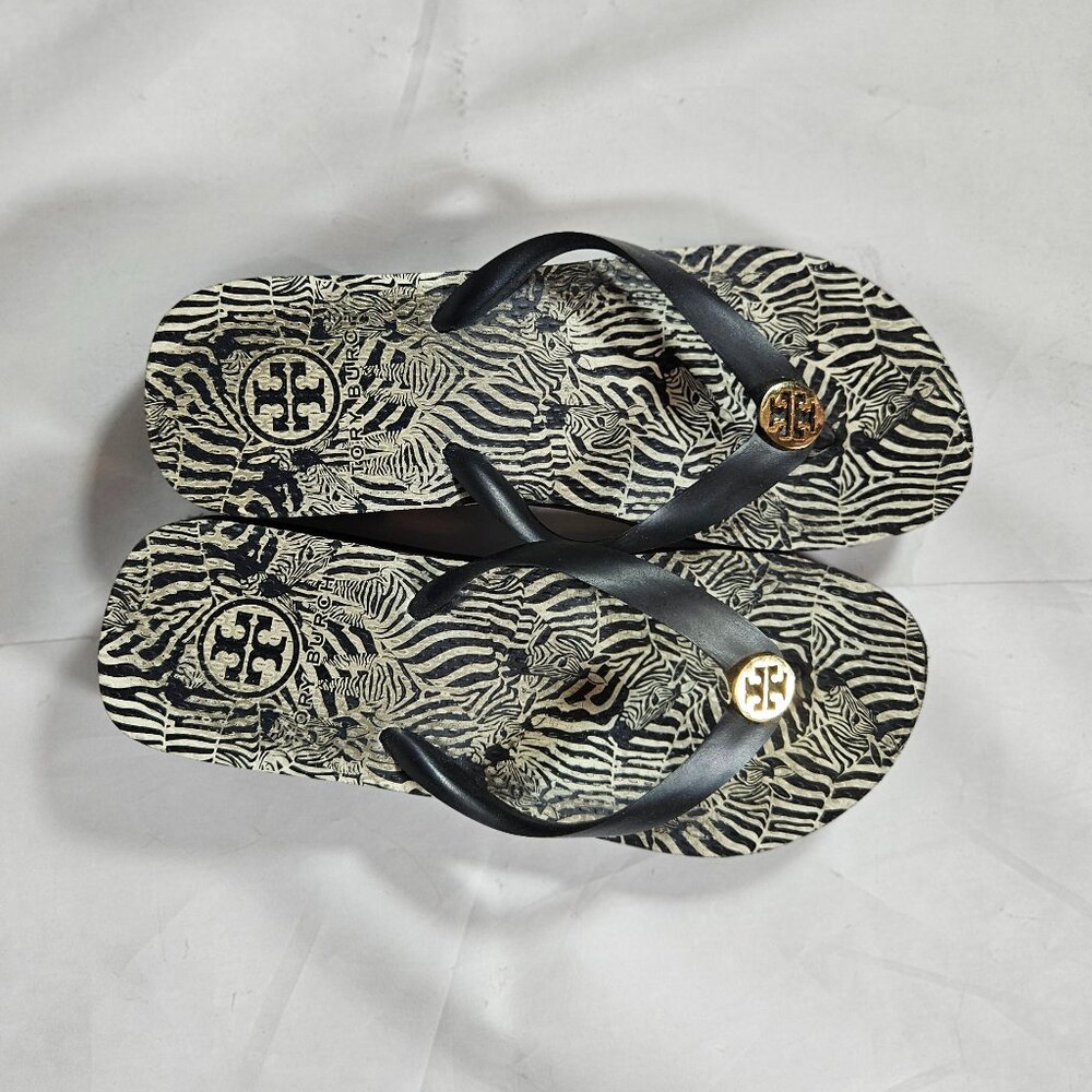 Tory Burch Zebra Print Platform Flip Flops Black … - image 5